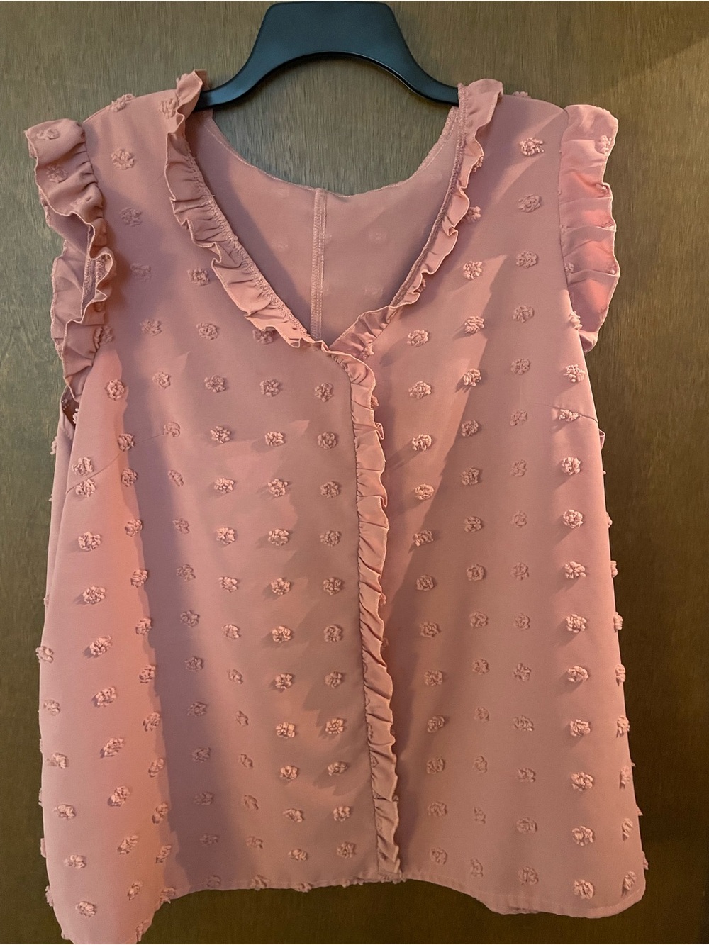 SHEIN Dusty Rose Ruffled Swiss Dot V-Neck Camisole